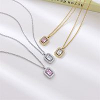 Simple Style Rectangle Stainless Steel Plating Inlay Zircon White Gold Plated Gold Plated Pendant Necklace main image 5