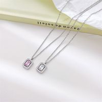 Simple Style Rectangle Stainless Steel Plating Inlay Zircon White Gold Plated Gold Plated Pendant Necklace main image 3