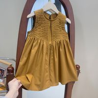 Casual Cute Simple Style Solid Color Pleated Cotton Girls Dresses sku image 1