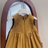 Casual Cute Simple Style Solid Color Pleated Cotton Girls Dresses main image 2