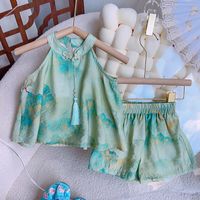 Simple Style Gradient Color Printing Tassel Cotton Girls Clothing Sets sku image 1