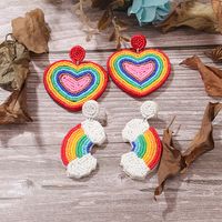 1 Pair Casual Sweet Artistic Rainbow Heart Shape Cloth Seed Bead Drop Earrings main image 4