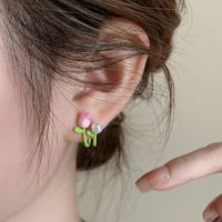 1 Pair Korean Style Flower Enamel Alloy Ear Studs main image 3