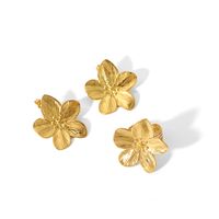 304 Stainless Steel 18K Gold Plated Retro Plating Flower Rings Earrings main image 4