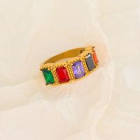 Stainless Steel 18K Gold Plated Classic Style Inlay Round Zircon Rings sku image 1