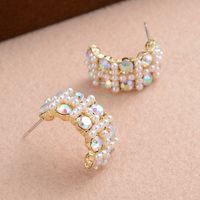 1 Pair Elegant Romantic Modern Style C Shape Plating Inlay Alloy Rhinestones Pearl 14k Gold Plated Ear Studs main image 1