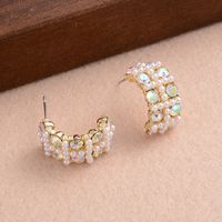 1 Pair Elegant Romantic Modern Style C Shape Plating Inlay Alloy Rhinestones Pearl 14k Gold Plated Ear Studs main image 5