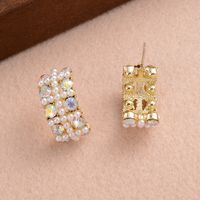 1 Pair Elegant Romantic Modern Style C Shape Plating Inlay Alloy Rhinestones Pearl 14k Gold Plated Ear Studs main image 4
