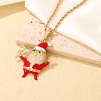 Wholesale Casual Cute Sweet Santa Claus 304 Stainless Steel Copper Plating Inlay K Gold Plated Zircon Pendant Necklace main image 1