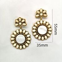 1 Pair Classical Retro Round Plating Inlay Alloy Turquoise Shell Gold Plated Drop Earrings main image 3
