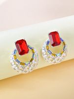 2 Pieces Cute Rock Ethnic Style Grid Mesh Inlay Alloy Artificial Rhinestones Ear Studs main image 1