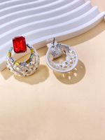 2 Pieces Cute Rock Ethnic Style Grid Mesh Inlay Alloy Artificial Rhinestones Ear Studs main image 3