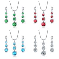 Copper Zircon Rhodium Plated Casual Vintage Style Inlay Round Zircon Earrings Necklace Jewelry Set main image 7