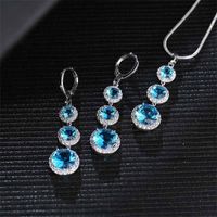 Copper Zircon Rhodium Plated Casual Vintage Style Inlay Round Zircon Earrings Necklace Jewelry Set main image 6