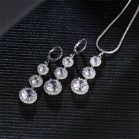 Copper Zircon Rhodium Plated Casual Vintage Style Inlay Round Zircon Earrings Necklace Jewelry Set main image 2