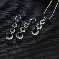 Copper Zircon Rhodium Plated Casual Vintage Style Inlay Round Zircon Earrings Necklace Jewelry Set main image 5