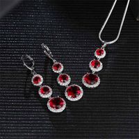 Copper Zircon Rhodium Plated Casual Vintage Style Inlay Round Zircon Earrings Necklace Jewelry Set main image 3