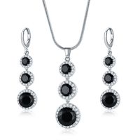 Copper Zircon Rhodium Plated Casual Vintage Style Inlay Round Zircon Earrings Necklace Jewelry Set sku image 11