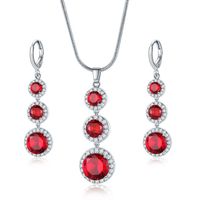 Copper Zircon Rhodium Plated Casual Vintage Style Inlay Round Zircon Earrings Necklace Jewelry Set sku image 13