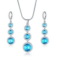 Copper Zircon Rhodium Plated Casual Vintage Style Inlay Round Zircon Earrings Necklace Jewelry Set sku image 14