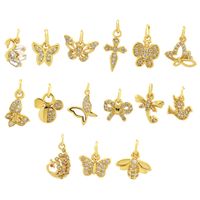 Elegant Simple Style Bee Dragonfly Butterfly Copper Plating Inlay Zircon 18k Gold Plated Charms main image 1