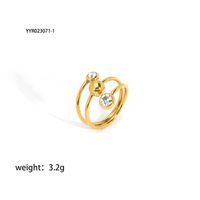 201 Stainless Steel 18K Gold Plated Vintage Style French Style Plating Inlay Ball Zircon Open Rings sku image 6
