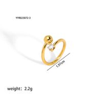 201 Stainless Steel 18K Gold Plated Vintage Style French Style Plating Inlay Ball Zircon Open Rings sku image 4