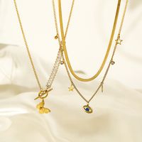 304 Stainless Steel 18K Gold Plated Simple Style Commute Toggle Plating Inlay Devil'S Eye Star Butterfly Zircon Pendant Necklace main image 4