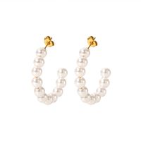 1 Pair Elegant French Style C Shape Beaded Plating 304 Stainless Steel Artificial Pearl 18K Gold Plated Ear Studs main image 3