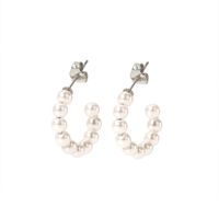 1 Pair Elegant French Style C Shape Beaded Plating 304 Stainless Steel Artificial Pearl 18K Gold Plated Ear Studs main image 2