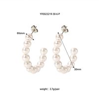 1 Pair Elegant French Style C Shape Beaded Plating 304 Stainless Steel Artificial Pearl 18K Gold Plated Ear Studs sku image 6
