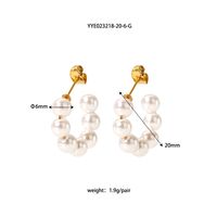 1 Pair Elegant French Style C Shape Beaded Plating 304 Stainless Steel Artificial Pearl 18K Gold Plated Ear Studs sku image 1