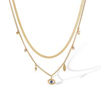 304 Stainless Steel 18K Gold Plated Simple Style Commute Toggle Plating Inlay Devil'S Eye Star Butterfly Zircon Pendant Necklace sku image 2