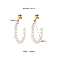 1 Pair Elegant French Style C Shape Beaded Plating 304 Stainless Steel Artificial Pearl 18K Gold Plated Ear Studs sku image 7