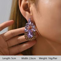 1 Pair Elegant Luxurious Bohemian Round Petal Plating Inlay Copper Alloy Zinc Alloy Rhinestones Glass Drop Earrings sku image 14