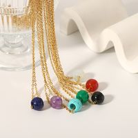304 Stainless Steel Natural Stone 18K Gold Plated Cute Novelty Plating Solid Color Necklace main image 5