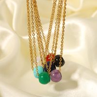 304 Stainless Steel Natural Stone 18K Gold Plated Cute Novelty Plating Solid Color Necklace main image 3