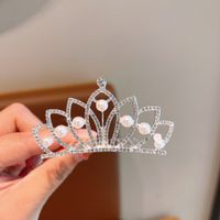 Fashion Crown Alloy Plating Inlay Rhinestones Pearl Insert Comb 1 Piece sku image 14