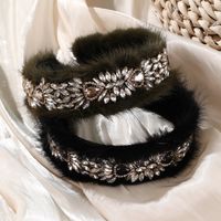 Vacation Water Droplets Rabbit Fur Inlay Zircon Hair Band main image 1