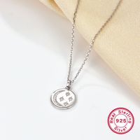 Vintage Style Simple Style Round Star Moon Sterling Silver Plating Inlay Zircon White Gold Plated Pendant Necklace main image 4