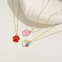 Cute Classic Style Paw Print Copper 14k Gold Plated Pendant Necklace In Bulk main image 6