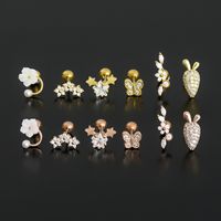 1 Piece Ig Style Simple Style Star Heart Shape Carrot Plating Inlay Brass Zircon 18k Gold Plated White Gold Plated Ear Studs main image 3