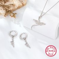 Elegant Simple Style Wings Snake Sterling Silver Plating Inlay Zircon White Gold Plated Unisex Earrings Necklace main image 1