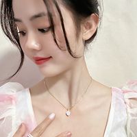 Ig Style Round Titanium Steel Plating Inlay Zircon 18k Gold Plated Solitaire Necklace main image 1