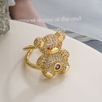 Cute Simple Style Little Bear Copper Plating Inlay Zircon 18k Gold Plated Open Rings main image 4