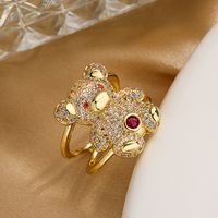 Cute Simple Style Little Bear Copper Plating Inlay Zircon 18k Gold Plated Open Rings main image 3