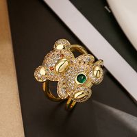 Cute Simple Style Little Bear Copper Plating Inlay Zircon 18k Gold Plated Open Rings main image 2