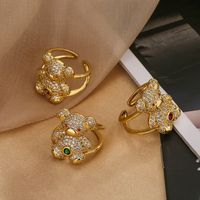 Cute Simple Style Little Bear Copper Plating Inlay Zircon 18k Gold Plated Open Rings main image 1