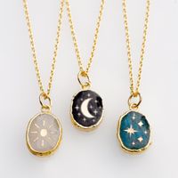 Copper Simple Style Korean Style Enamel Plating Inlay Star Moon Zircon Pendant Necklace main image 1