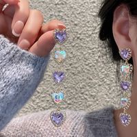 1 Pair Cute Romantic Sweet Heart Shape Inlay Alloy Glass Drop Earrings main image 7